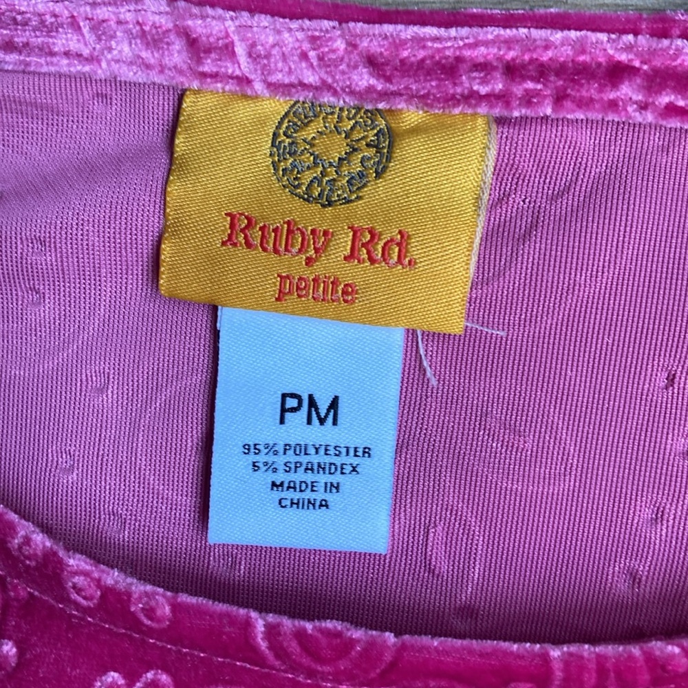 Ruby Rd top velvet floral print top fushia boho blouse casual office PM - Picture 12 of 16